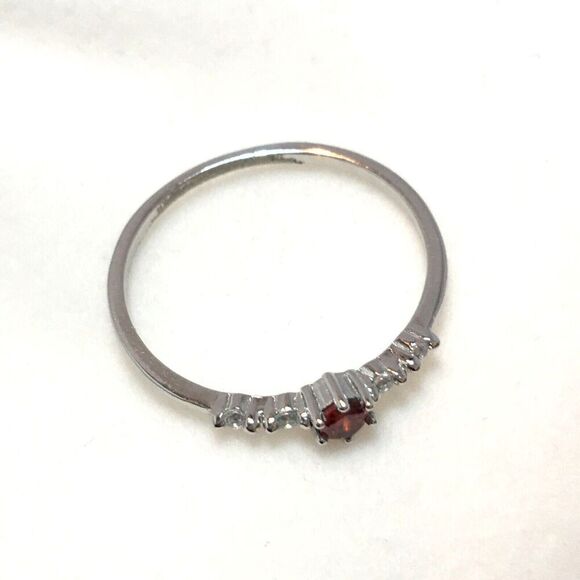 Sterling Silver Ring Size 7.75 925 Thin Band Red Cubic Zirconia CZ Dainty - Flaw - Picture 11 of 15